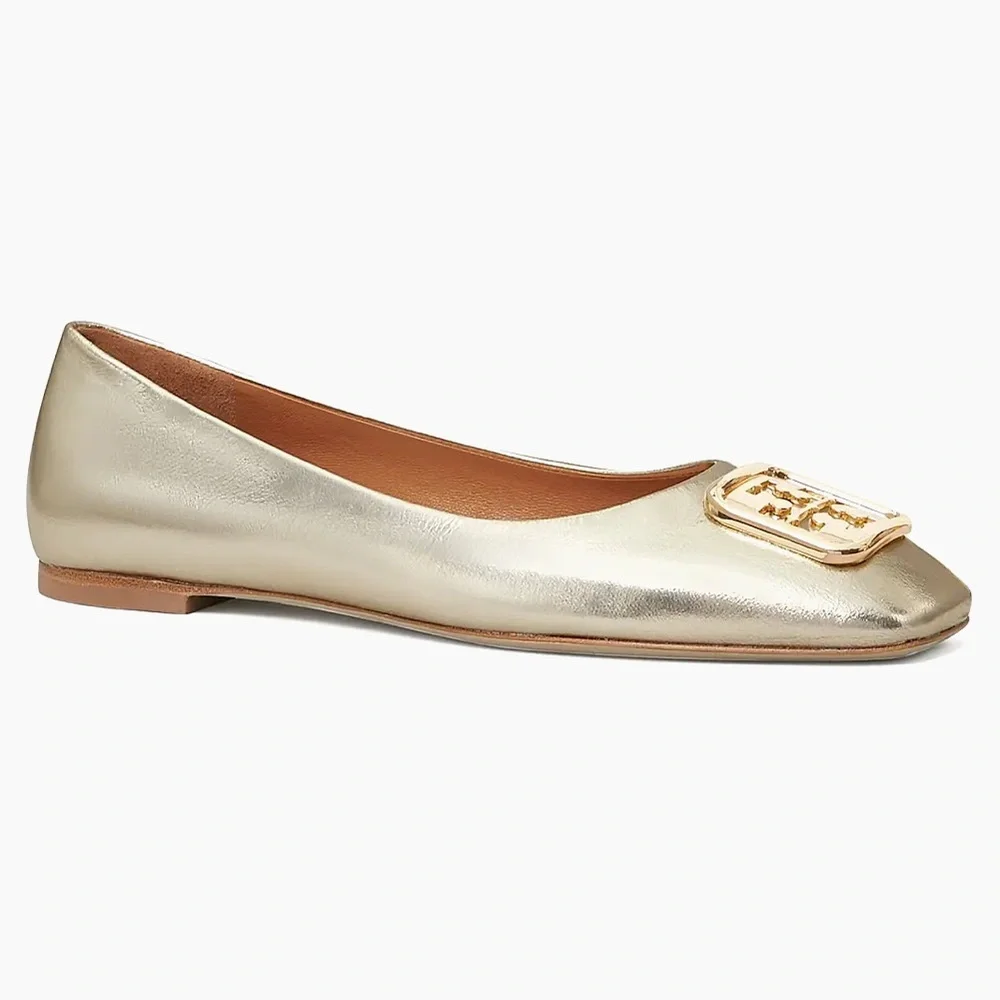 Tory Burch Georgia Metallic Leather Flats - Picture 2 of 7